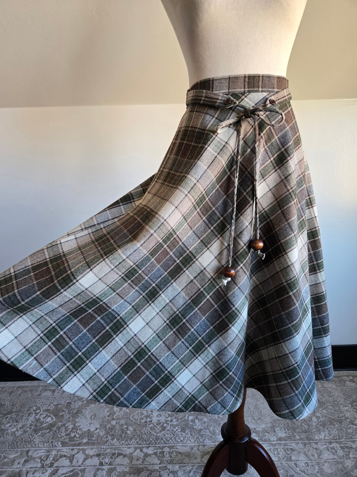 Vintage Stonybrook Wool Bias Cut Plaid A Line Skirt - W25