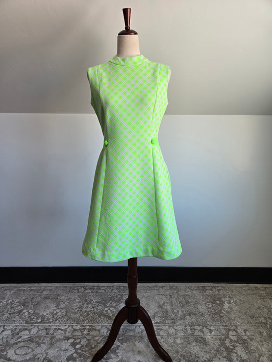 Vintage 70s Lime Green Mod Dress - S/M