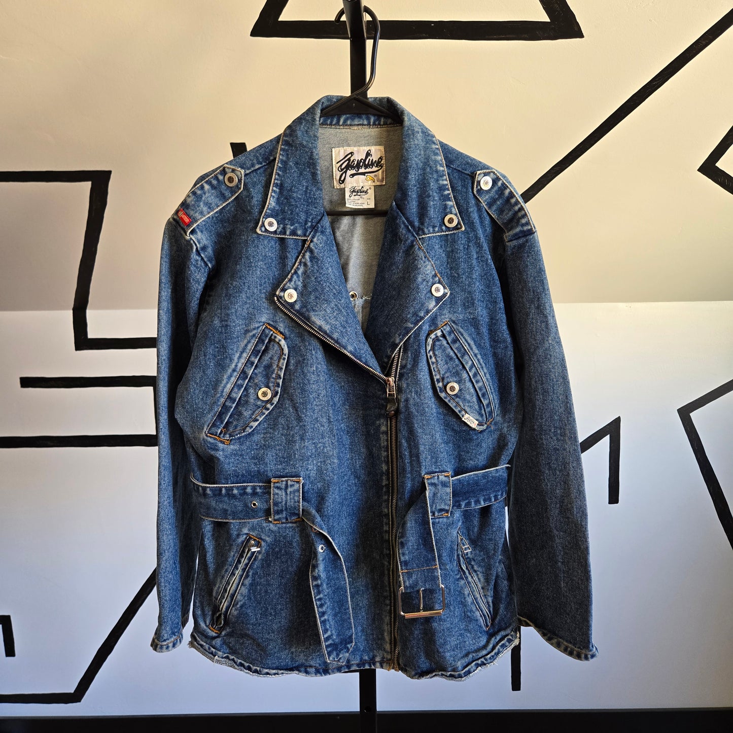 Gasoline Vintage 80s Denim Moto Jacket with Belt - Large