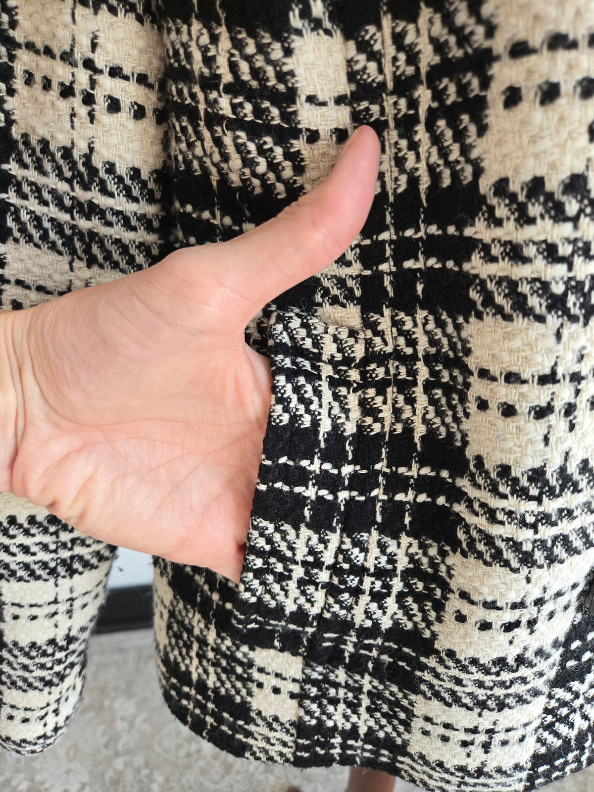 Charter Club Black and White Plaid Raglan Blazer - S/M