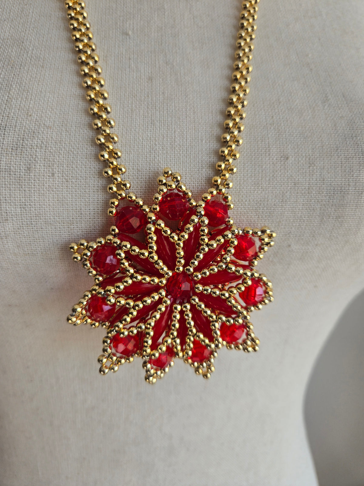 Vintage Hand Made Plastic Beaded Flower Necklace