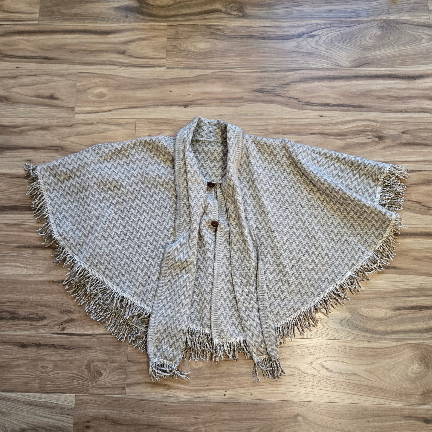 Wool 1950s Button Front Chevron Poncho - OS