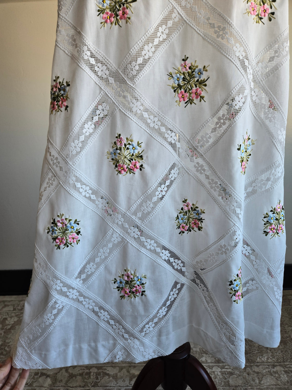 Jesus A Diaz Mexican Cotton Lace and Floral Embroidery Dress - large