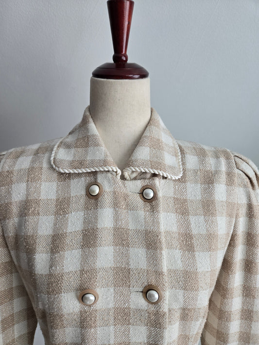 Maggy Boutique Vintage 80s Neutral Plaid Double Breasted Dress - Medium