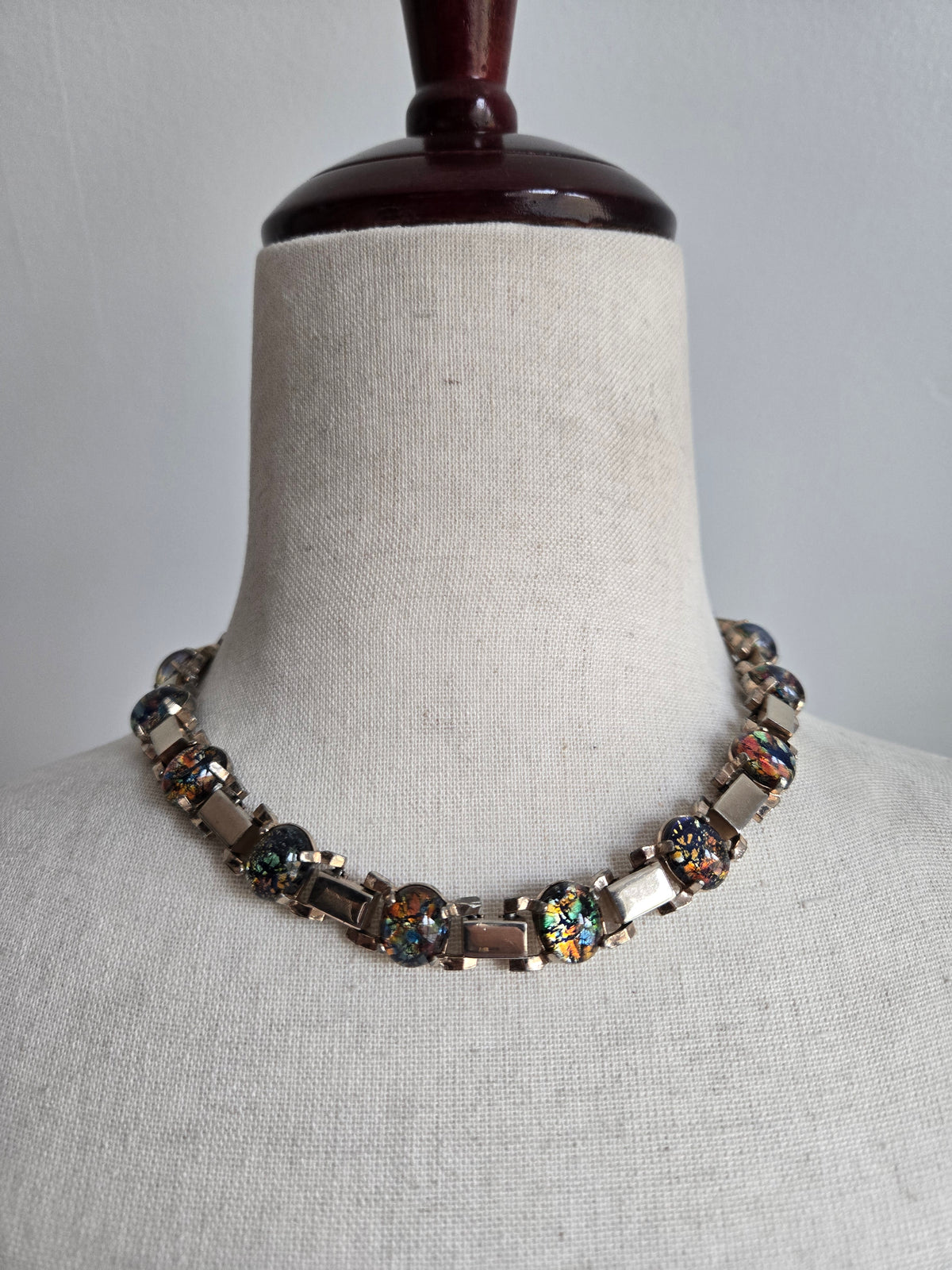 Vintage Confetti Glass Cab Choker Necklace