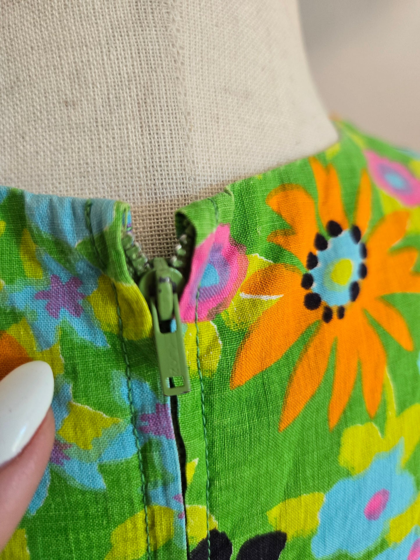 Vintage 1970s Dayglo Cotton Dress - XS/Small