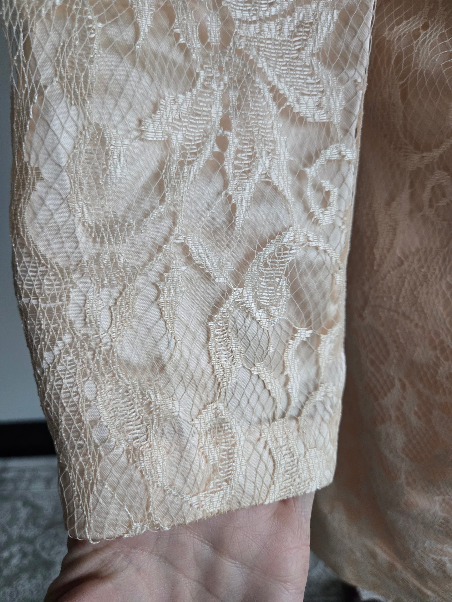 New Leaf Vintage 80s Peach Lace Dress and Pearl Bolero - Small