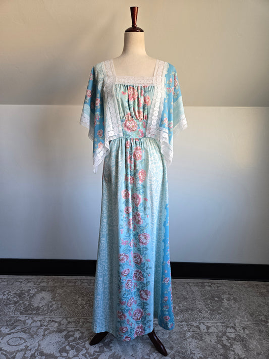 Vintage 70s Sears Cotton Floral Whimsy Dress - medium