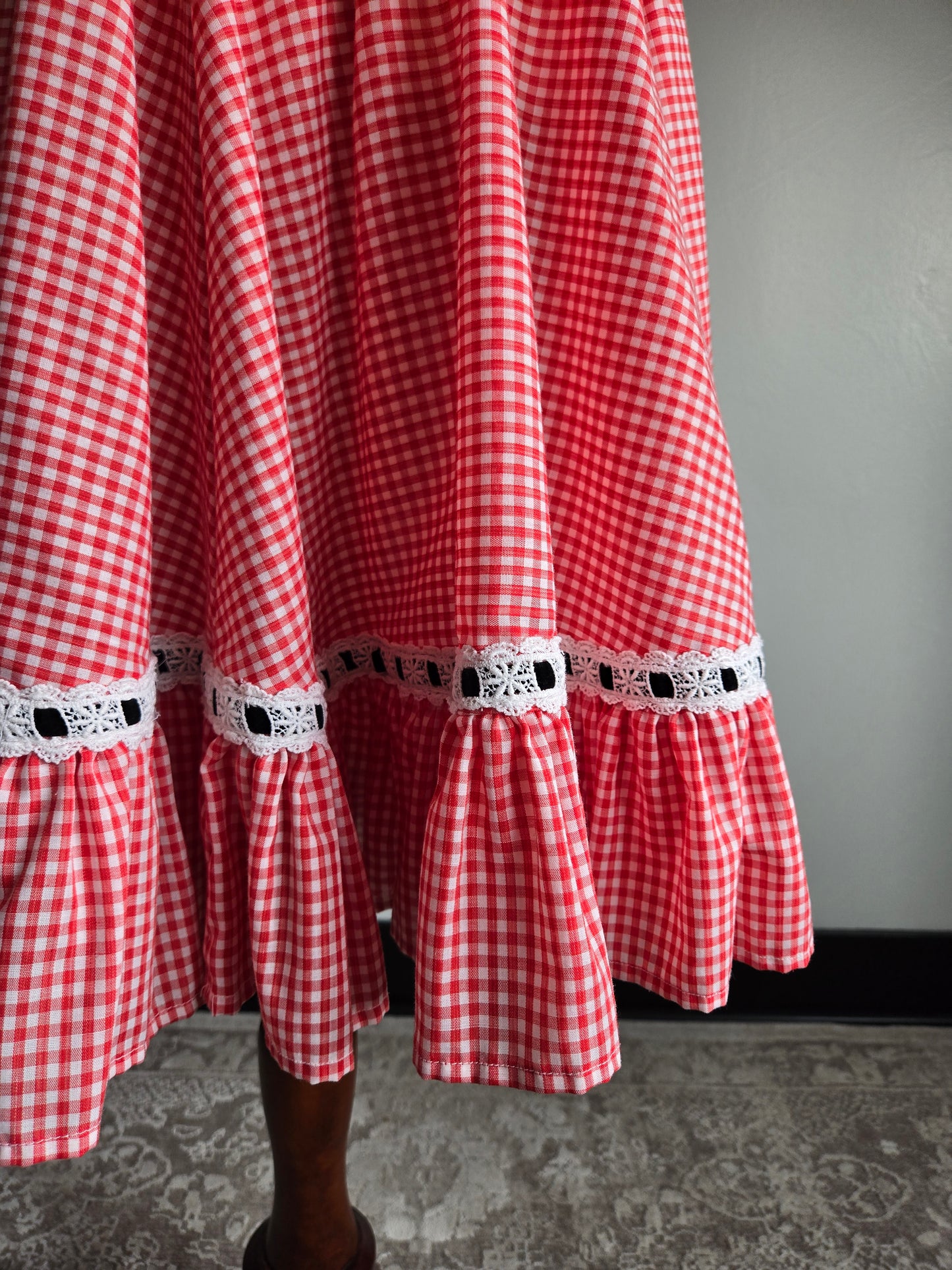 True Vintage 1960s Western Swing Dancing Dress Red Gingham - S/M