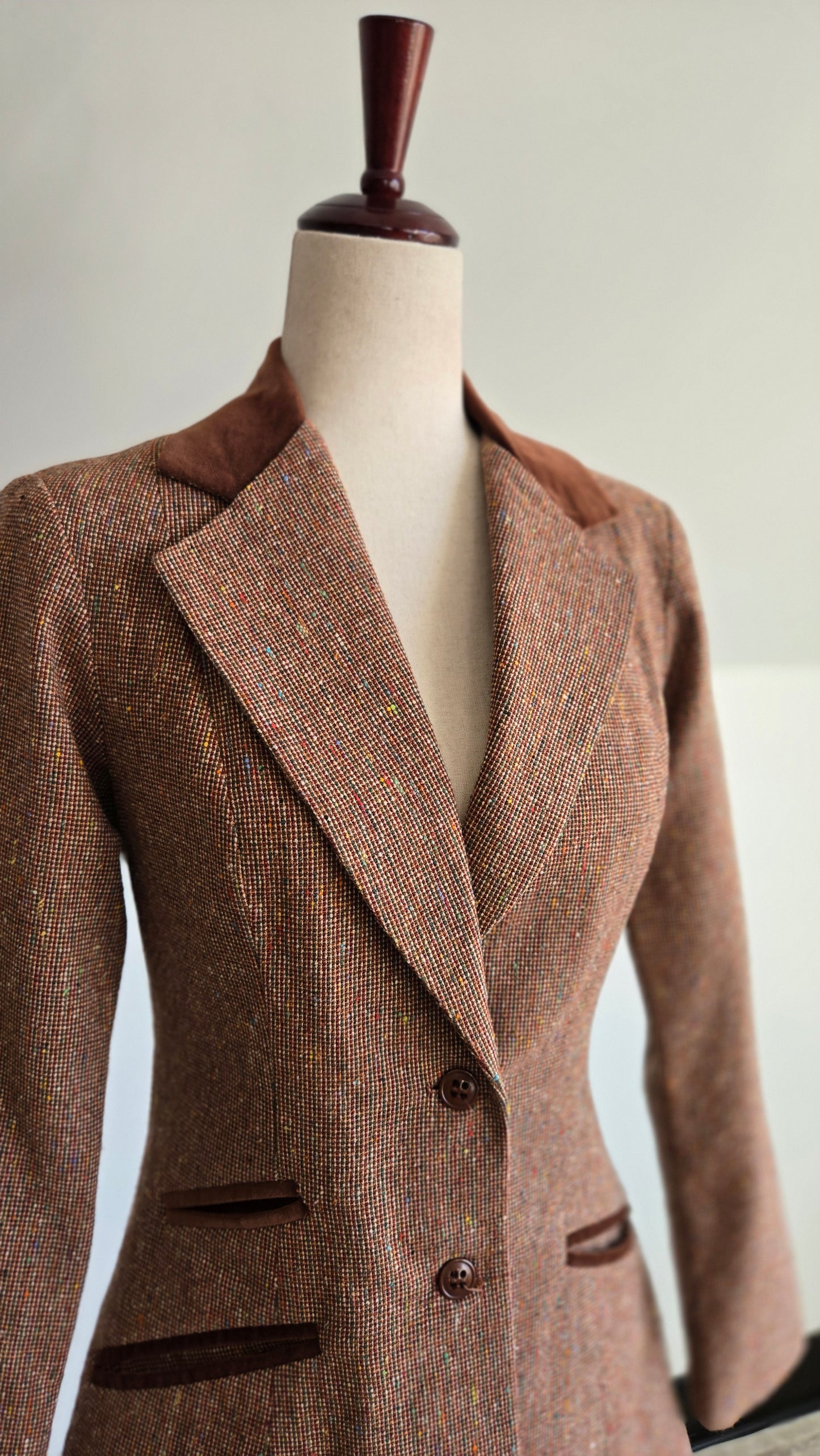 One Main Place Vintage 70s Brown Tweed Blazer - XS/S