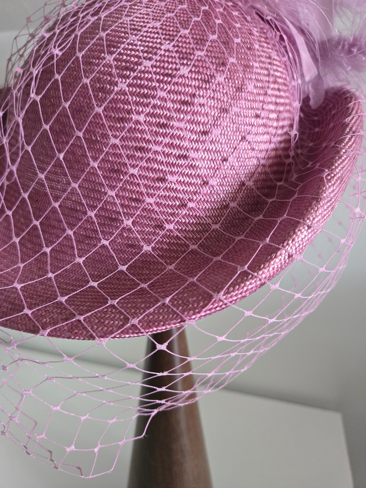 Vintage Lavender Fascinator with Mesh and Feathers