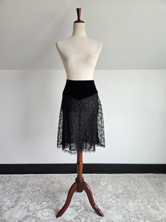 Blumarine Made in Italy Designer Lace and Velvet Skirt - Small