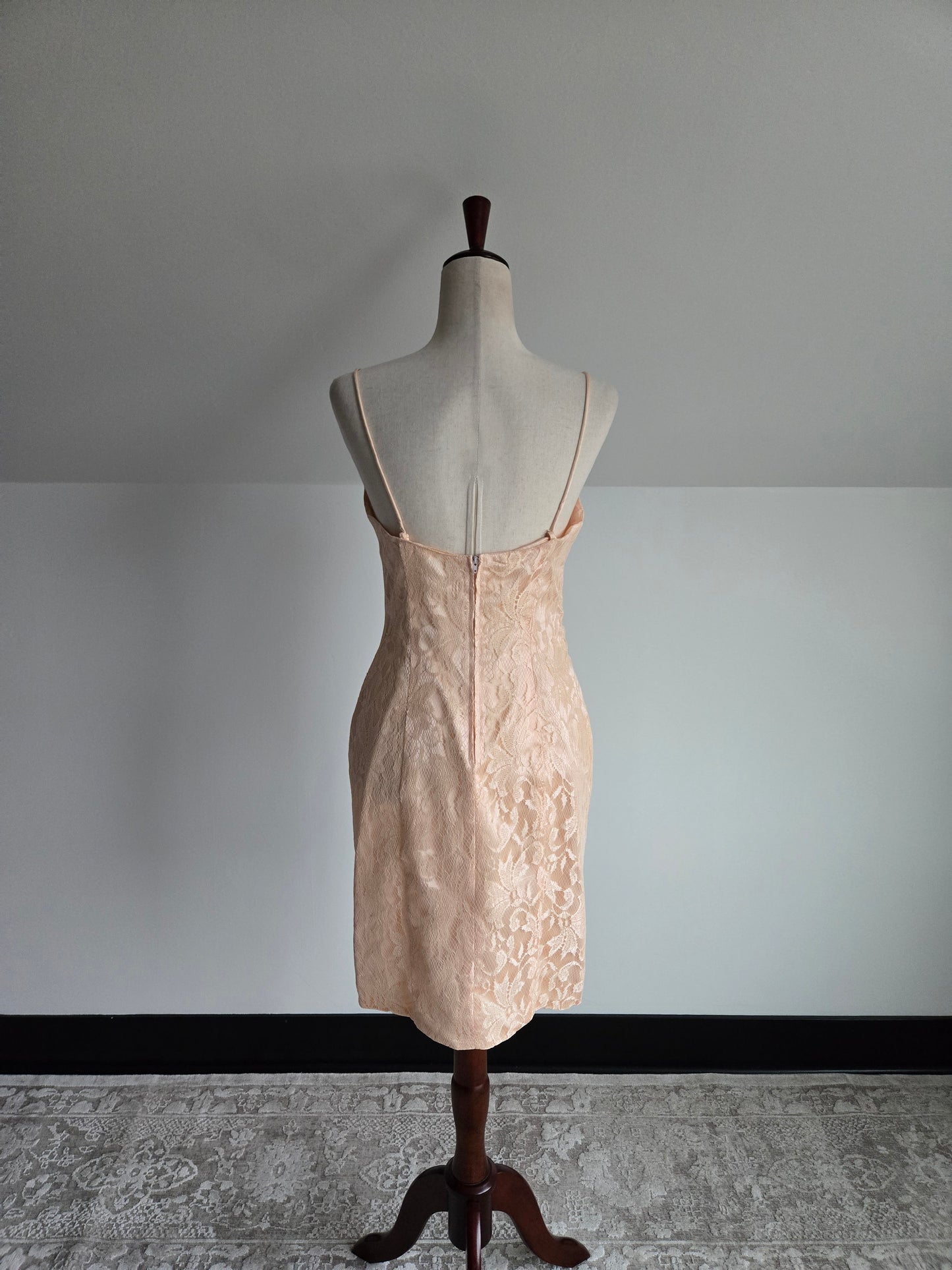 New Leaf Vintage 80s Peach Lace Dress and Pearl Bolero - Small