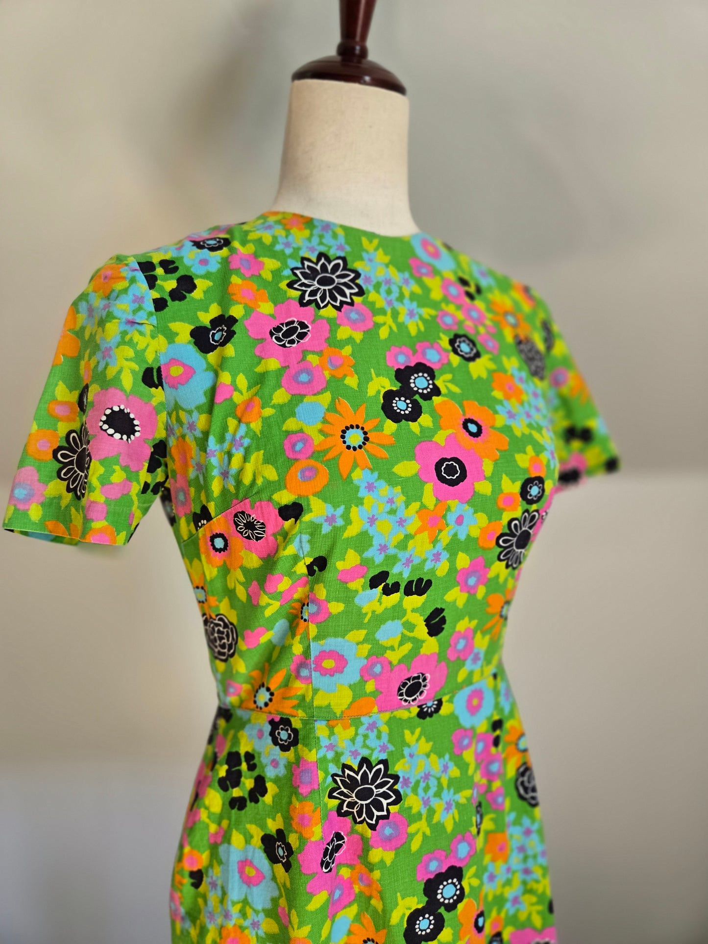 Vintage 1970s Dayglo Cotton Dress - XS/Small