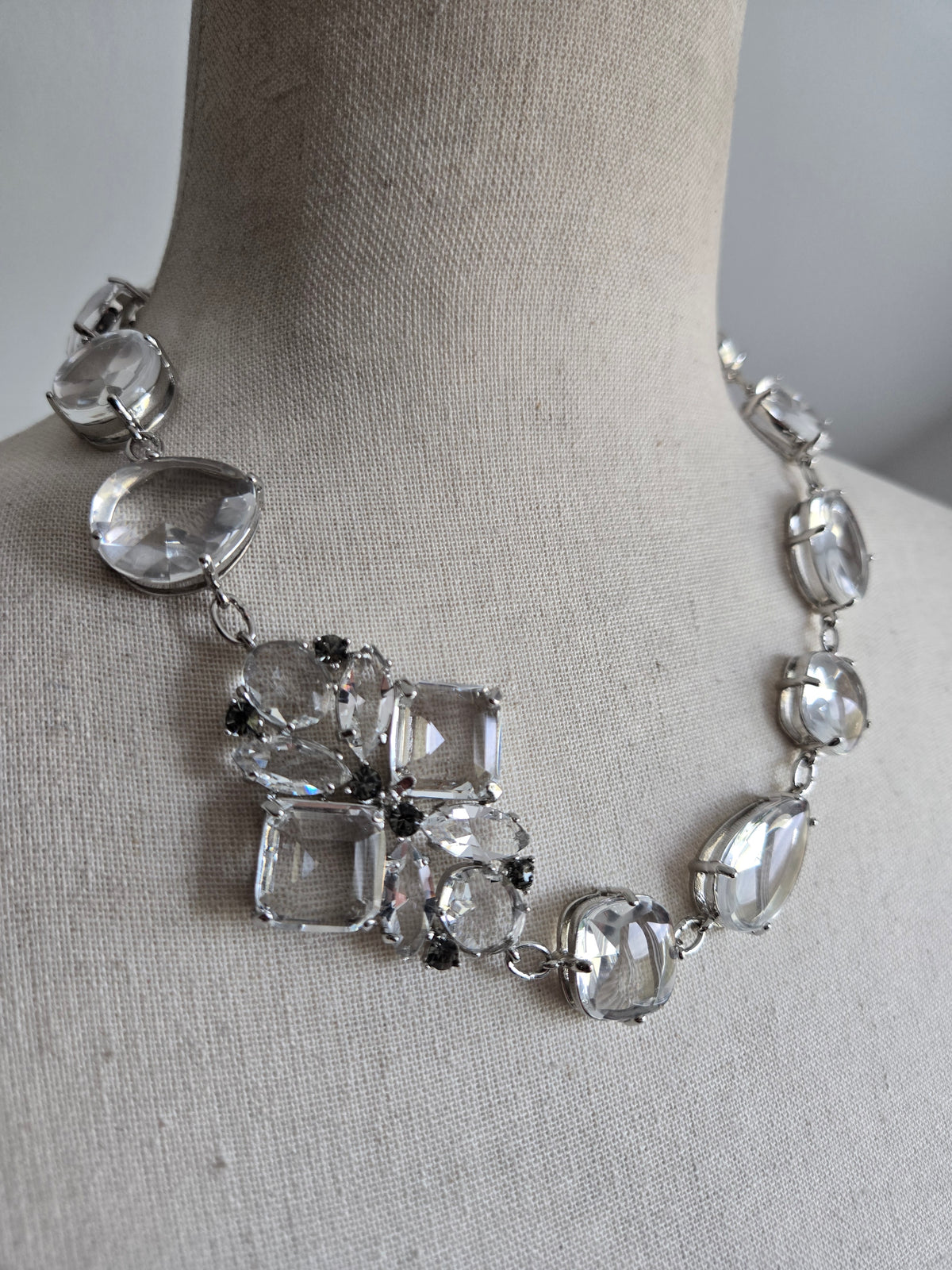 Art Deco Clear Glass High End Statement Necklace