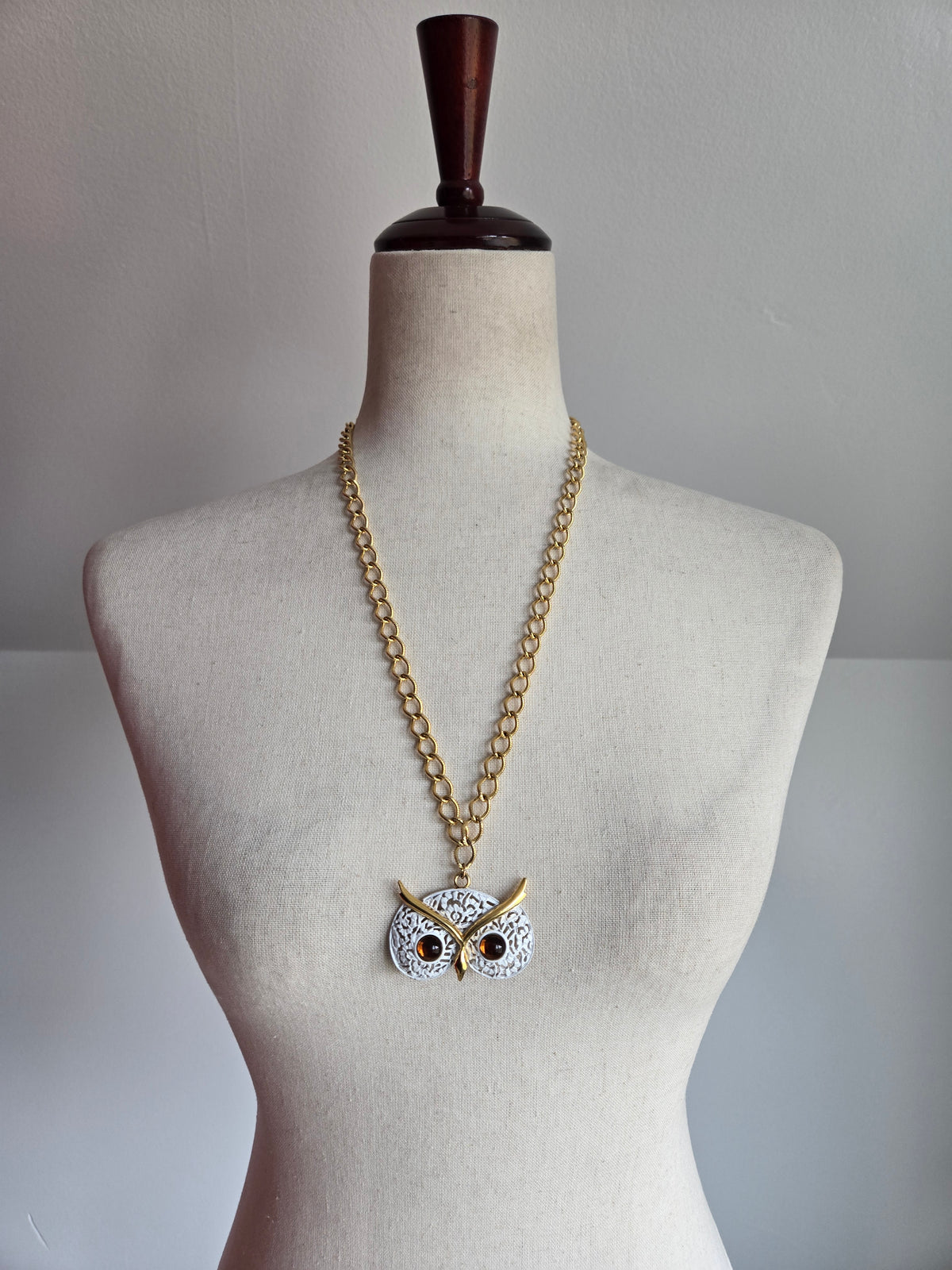 ART Signed Vintage Owl Necklace