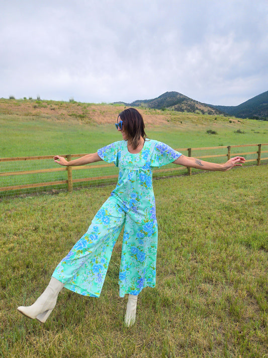 Vintage 1960s Flower Power Jumpsuit - S/M