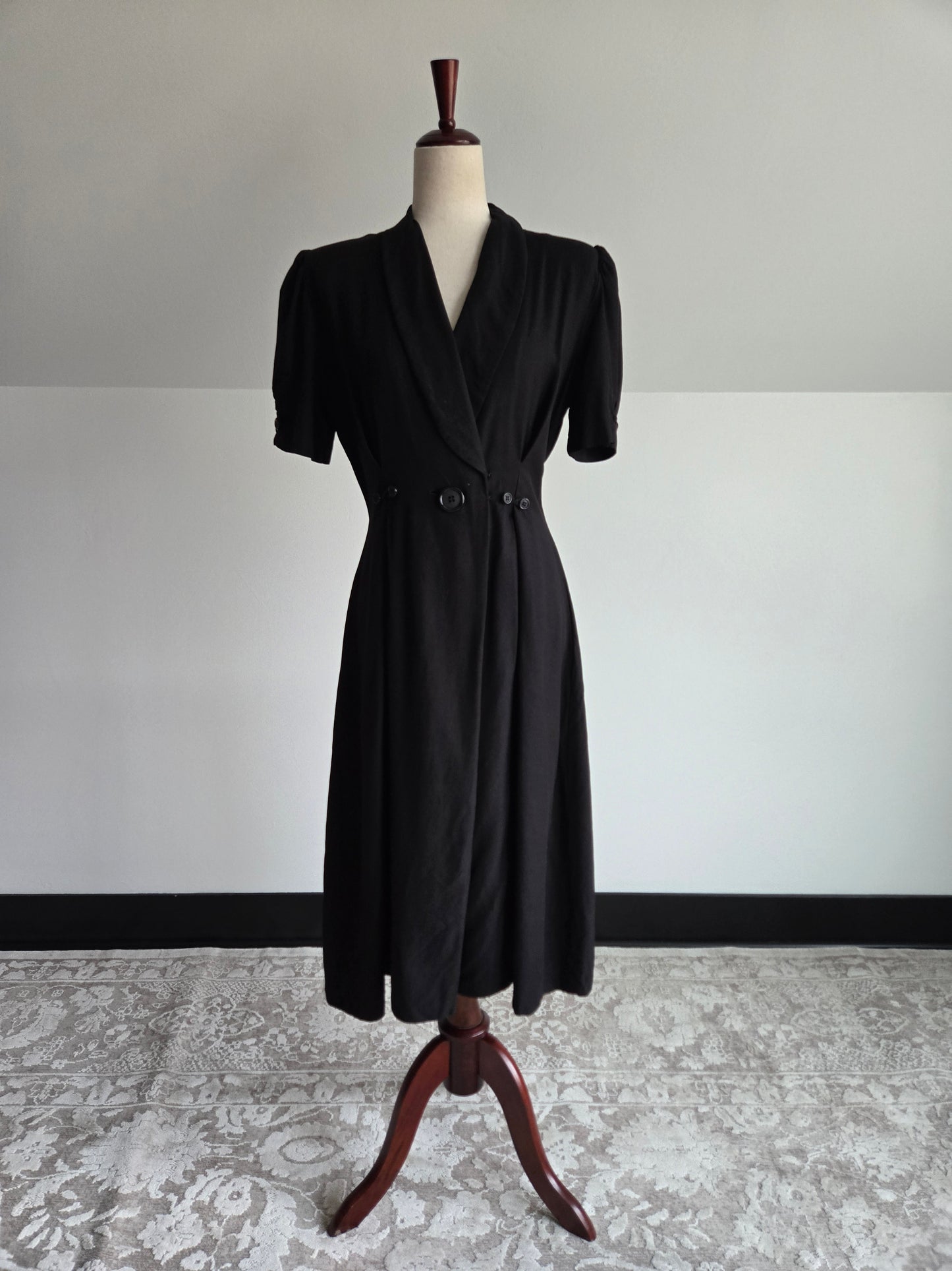 Vintage 80s Llyod Williams Black Rayon/Silk Dress - S/M