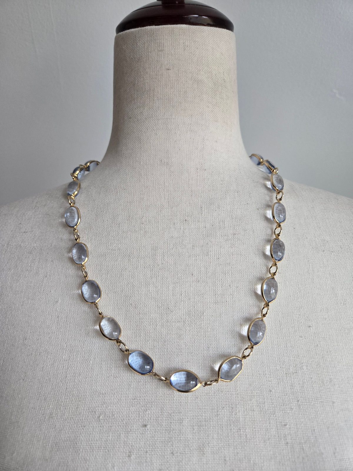 Vintage Light Blue Glass Cab Necklace