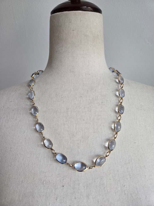 Vintage Light Blue Glass Cab Necklace