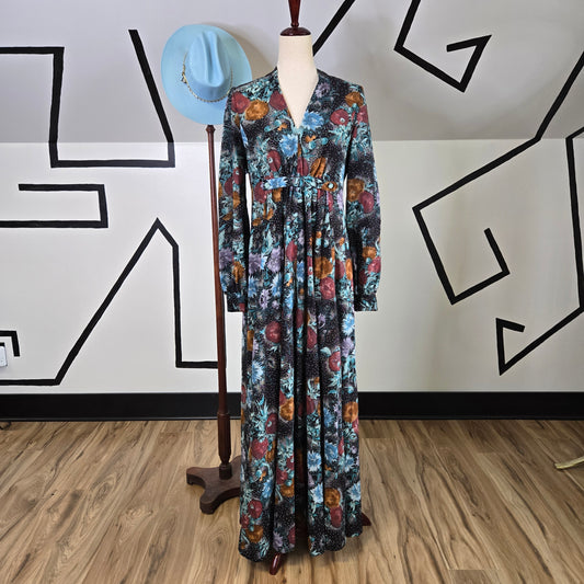 Handmade Vintage 70s Floral Maxi Dress - Small/Medium