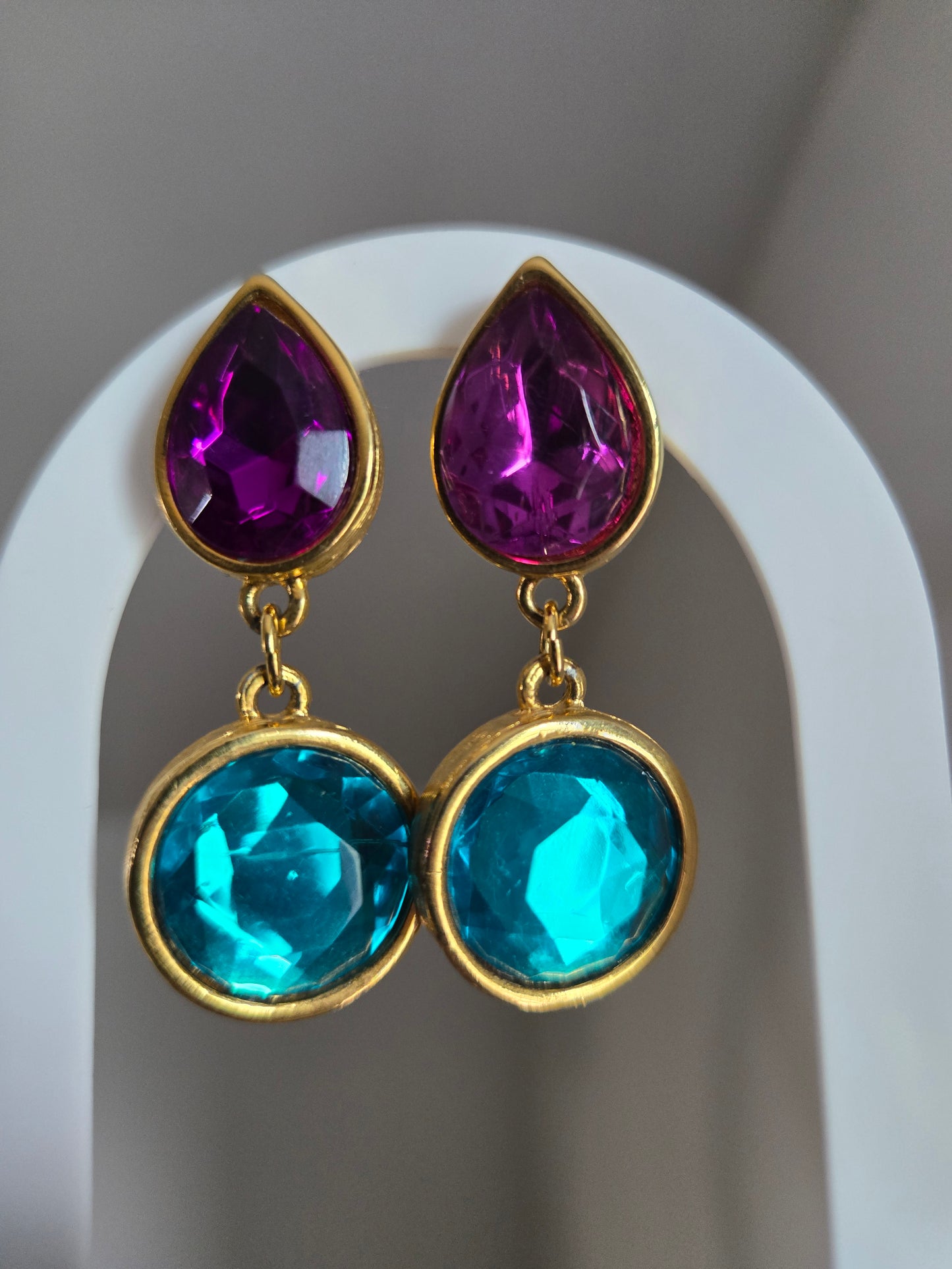 Chunky Gem Vintage Dangle Earrings - Post Back