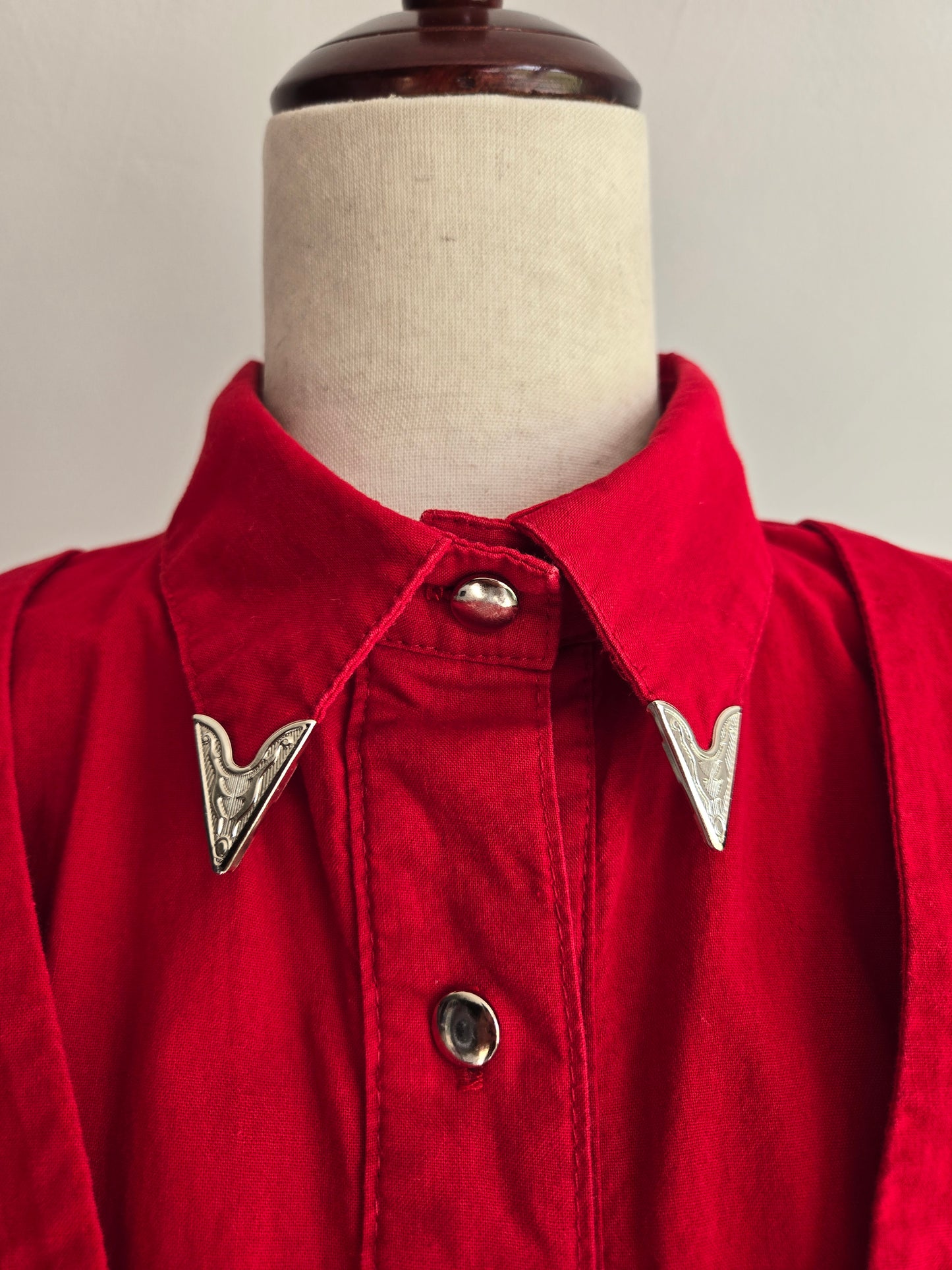 Sas'sa Vintage Red Western Dress with Silver Concho Details - S/M