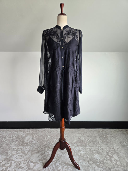 Bailey 44 Silk Black Sheer Embroidered Dress - S/M
