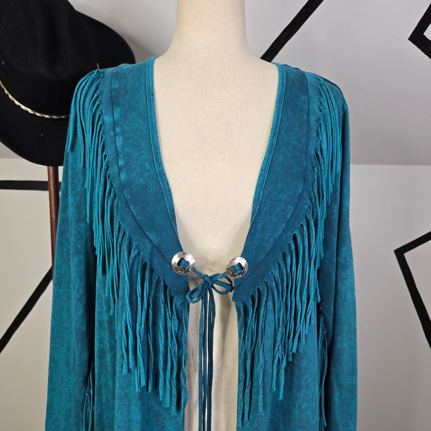 Back in the Saddle Blue Western Fringe Duster - Large