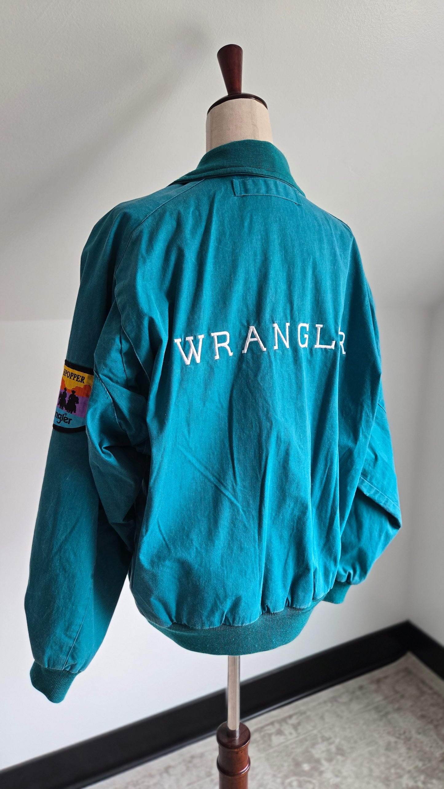 Rare Vintage Wrangler Brushpopper Turquoise Blue Bomber Jacket - M/L/XL
