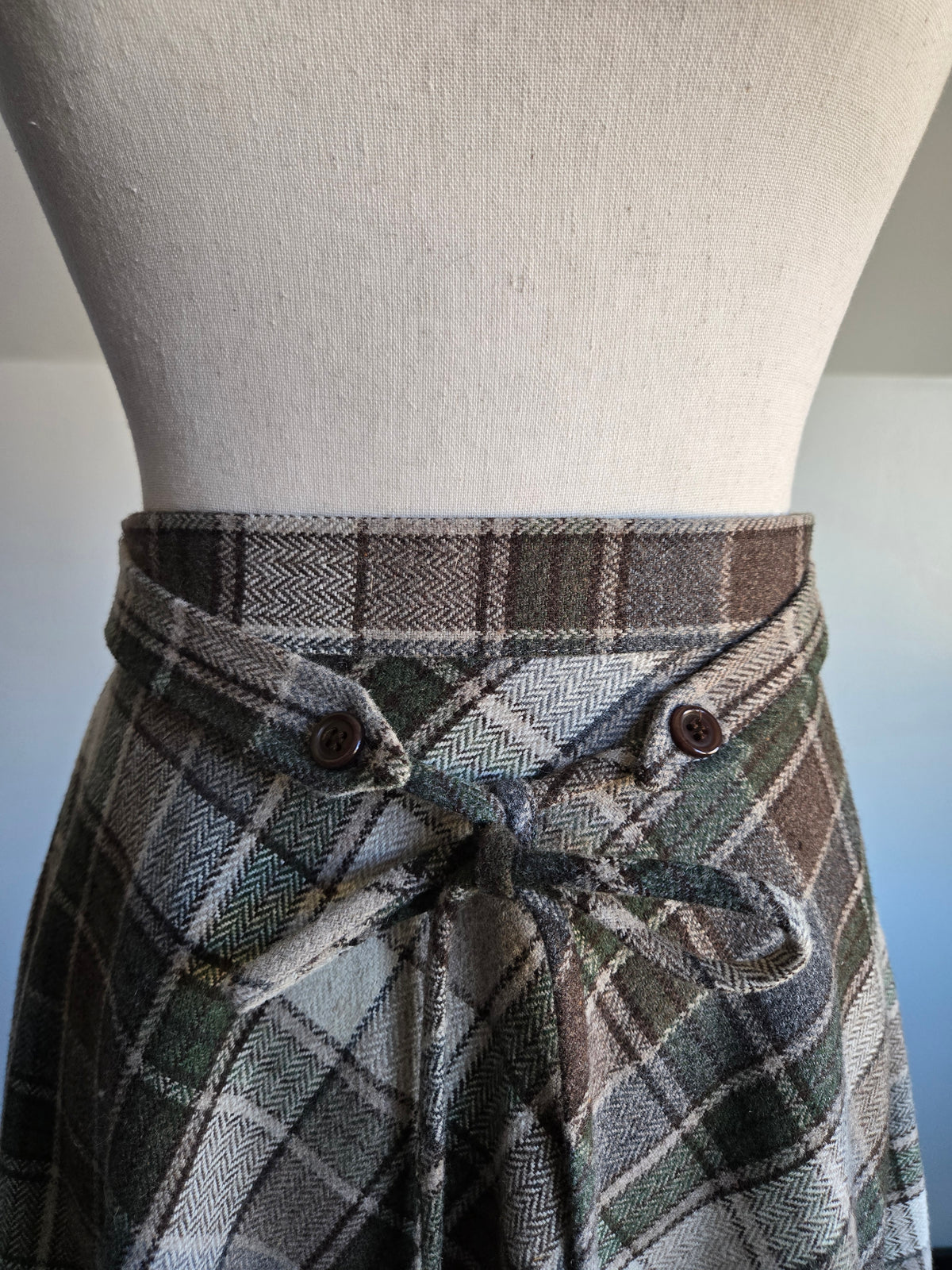 Vintage Stonybrook Wool Bias Cut Plaid A Line Skirt - W25
