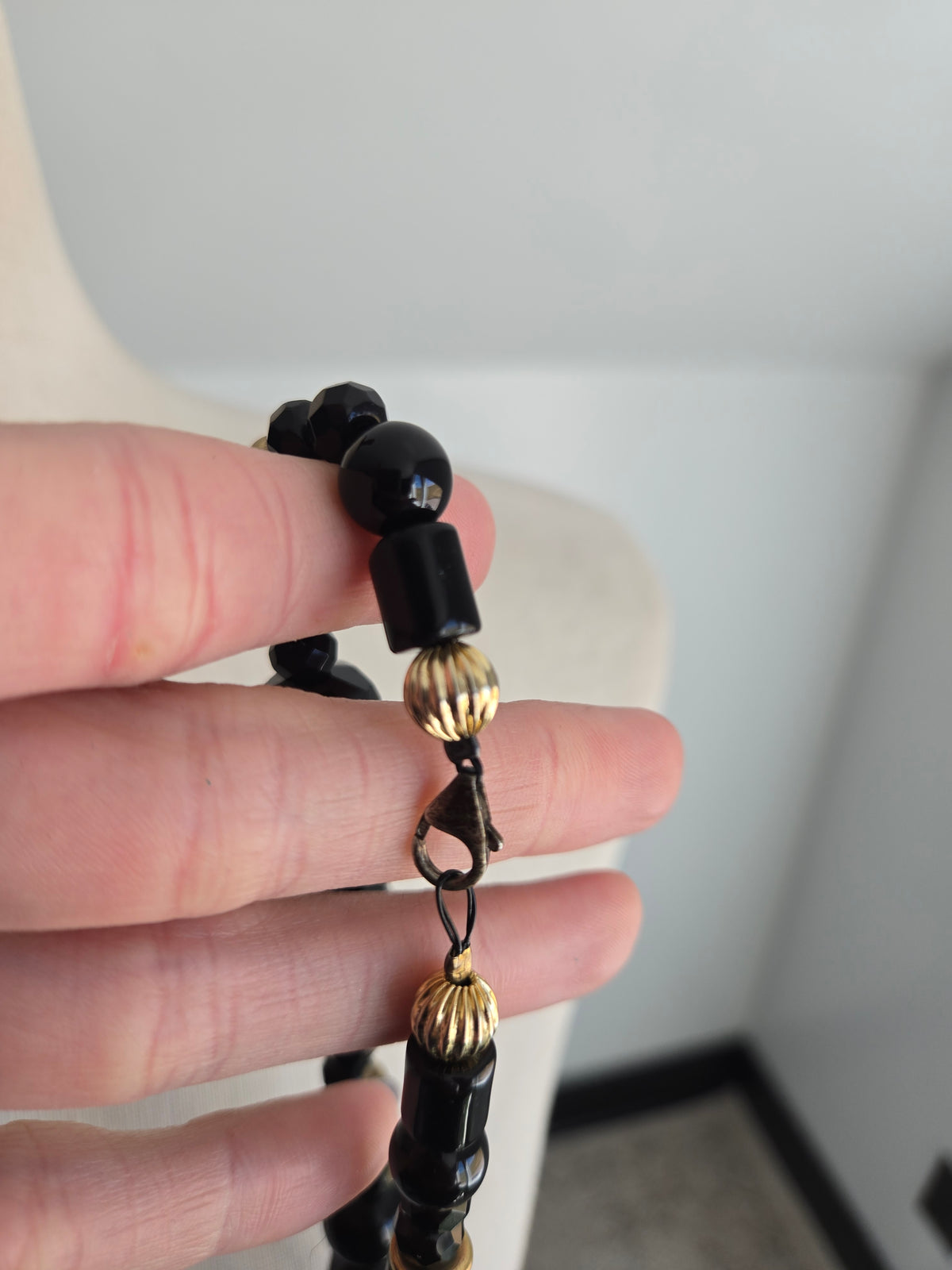 Vintage Large Black Glass Bead Necklace