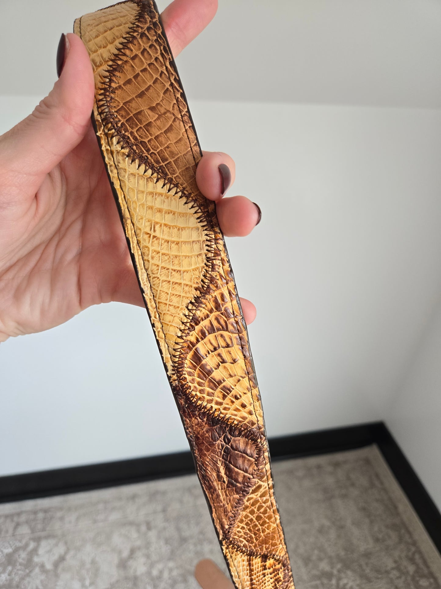 Vintage Genuine Caiman Leather Patchwork Belt - W39-44"