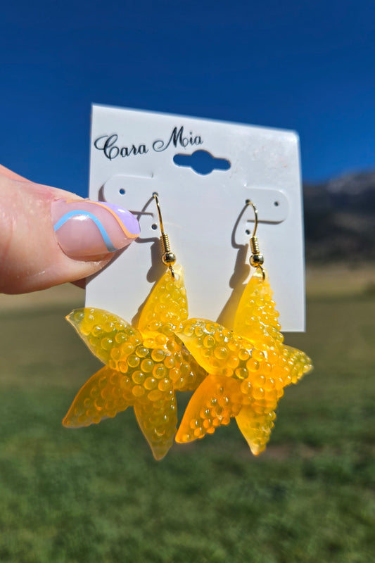 Deadstock Cara Mia Yellow Rubber Starfish Earrings - #2