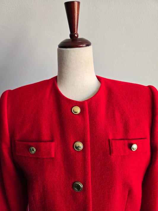 Vintage Michelle Red Cropped Wool Blazer - Small