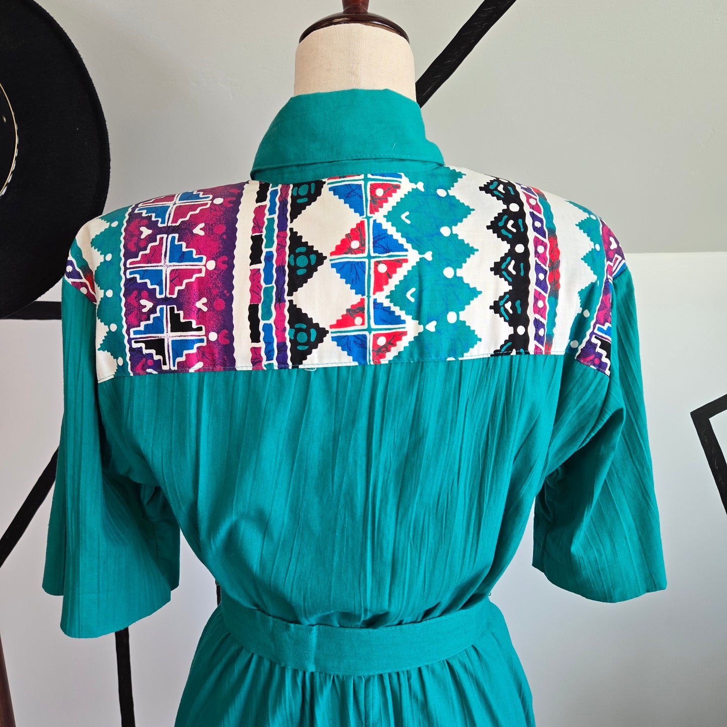 Tapestry Vintage 1980s Turquoise Western Dress - medium/large