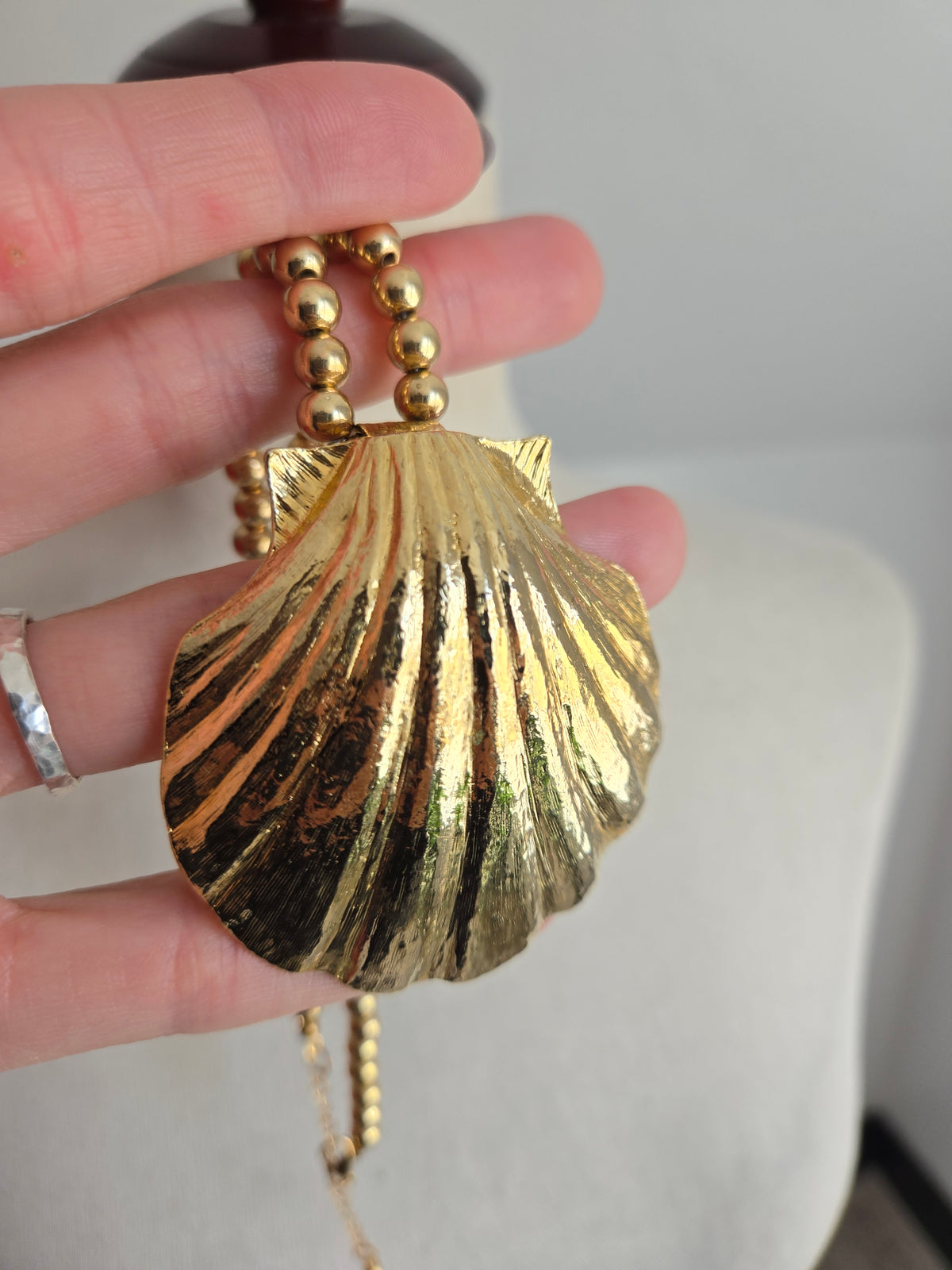 Gay Boyer Signed Vintage Gold Shell Necklace