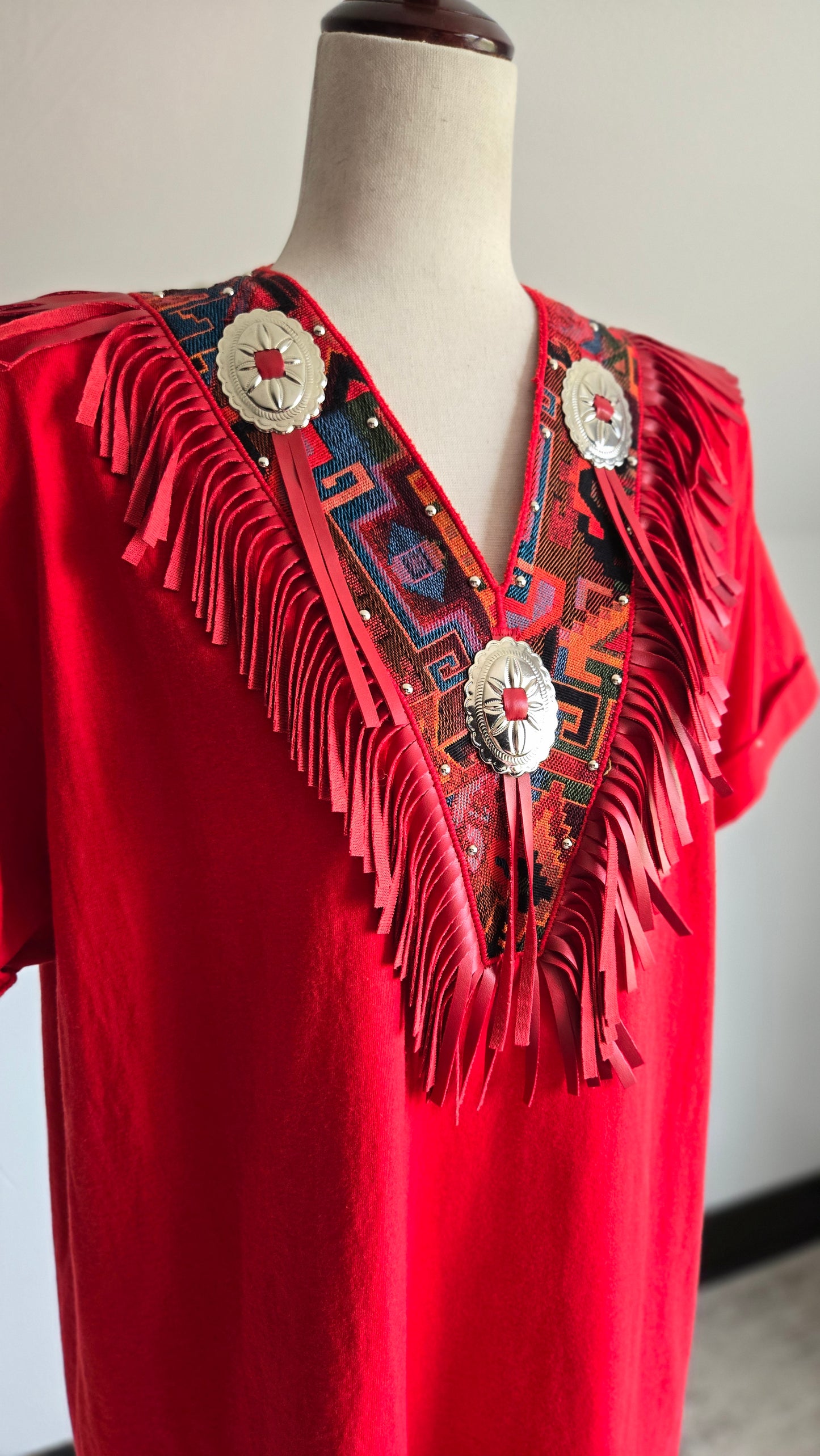 Vintage 90s Joan and J Red Western Fringe Tshirt - L/XL