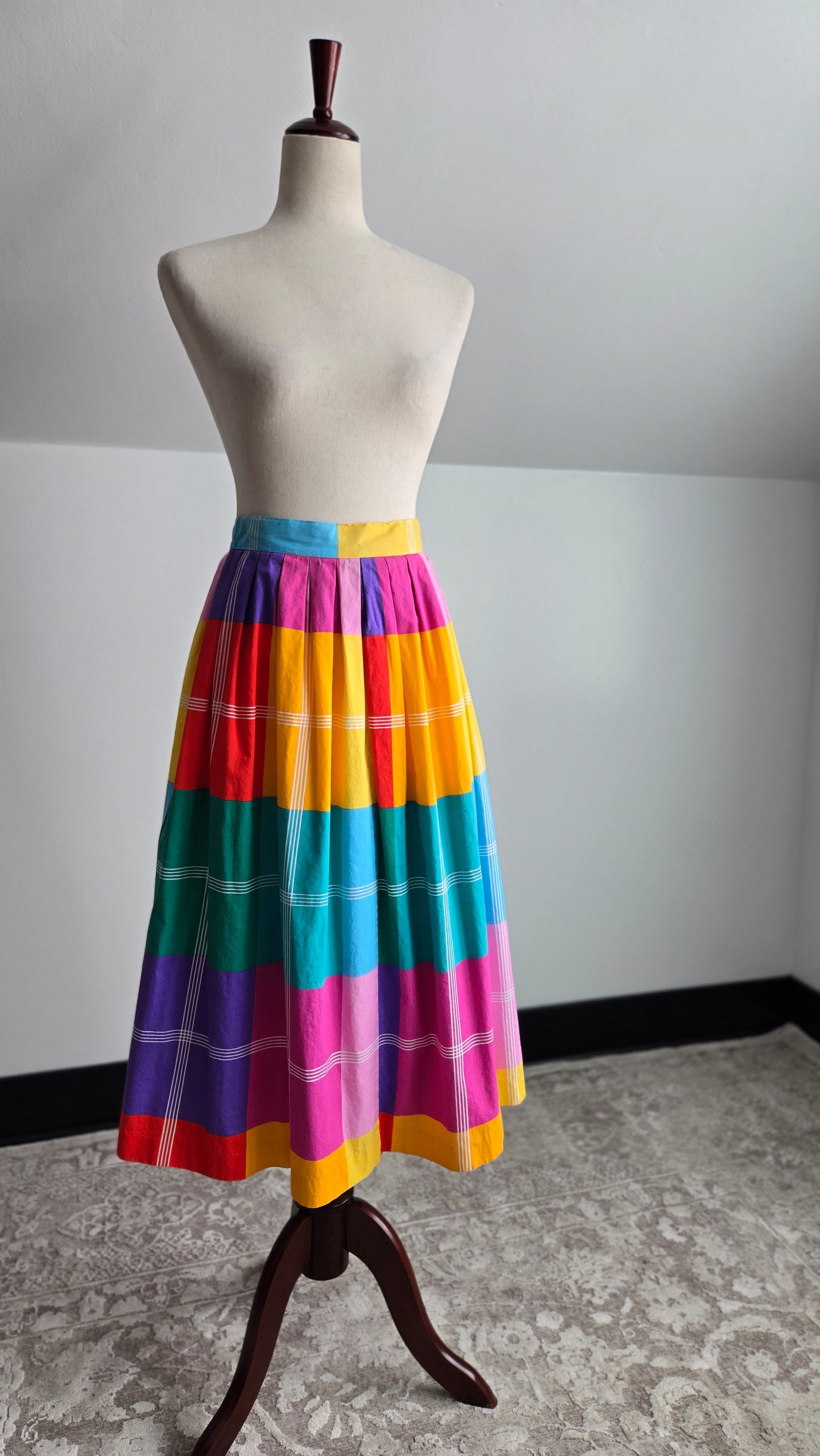 Century Boston Vintage 60s Rainbow Cotton Plaid Skirt - W26"
