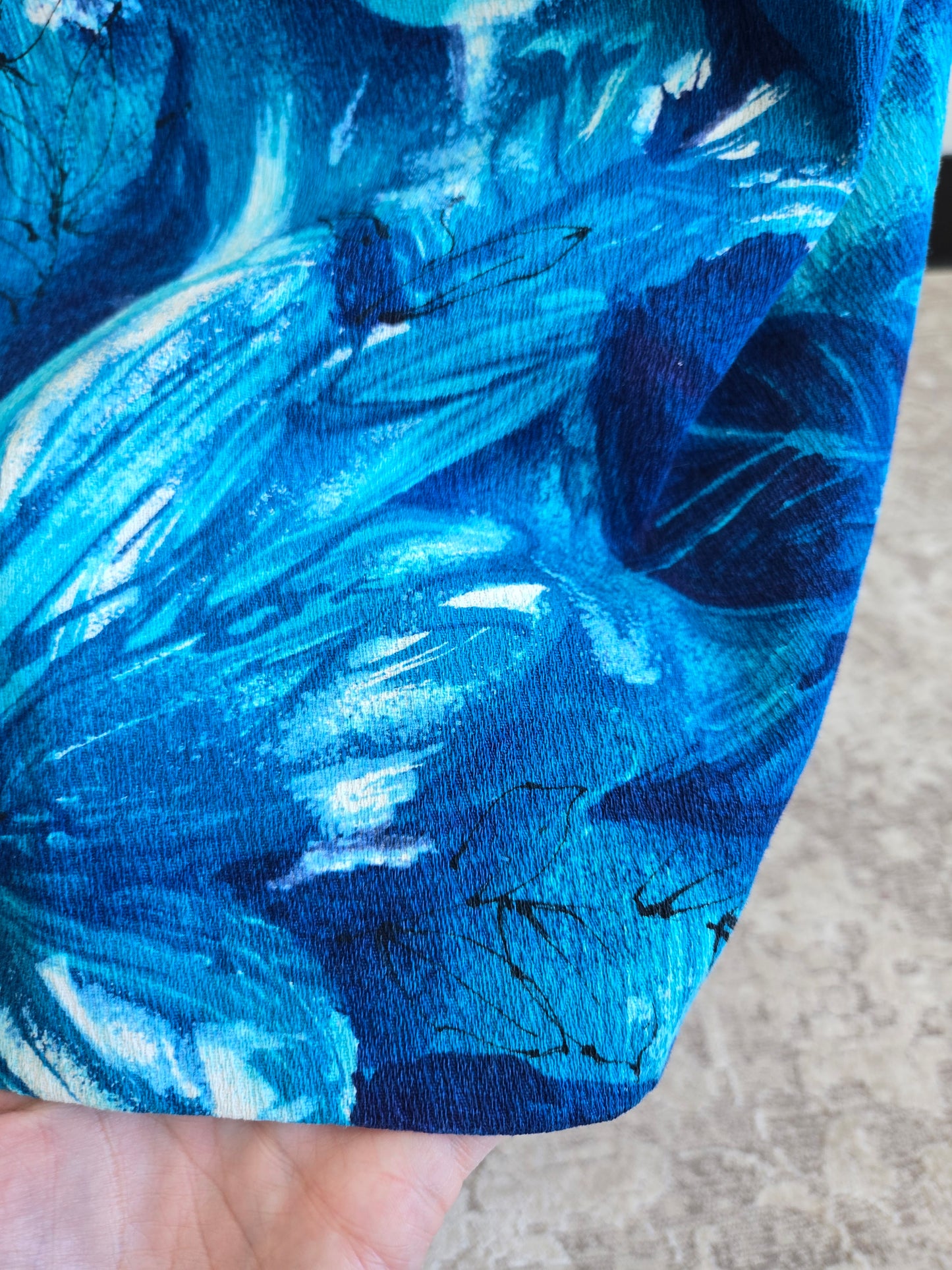 Royal Hawaiian Barkcloth Blue Floral Made in Hawaii Dress - Small