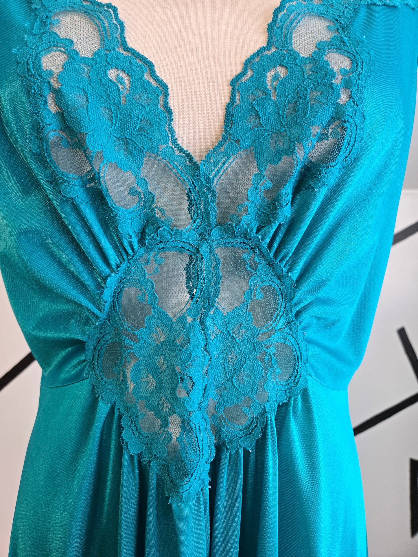 Adonna Vintage Turquoise Blue Negligee Maxi Dress - large