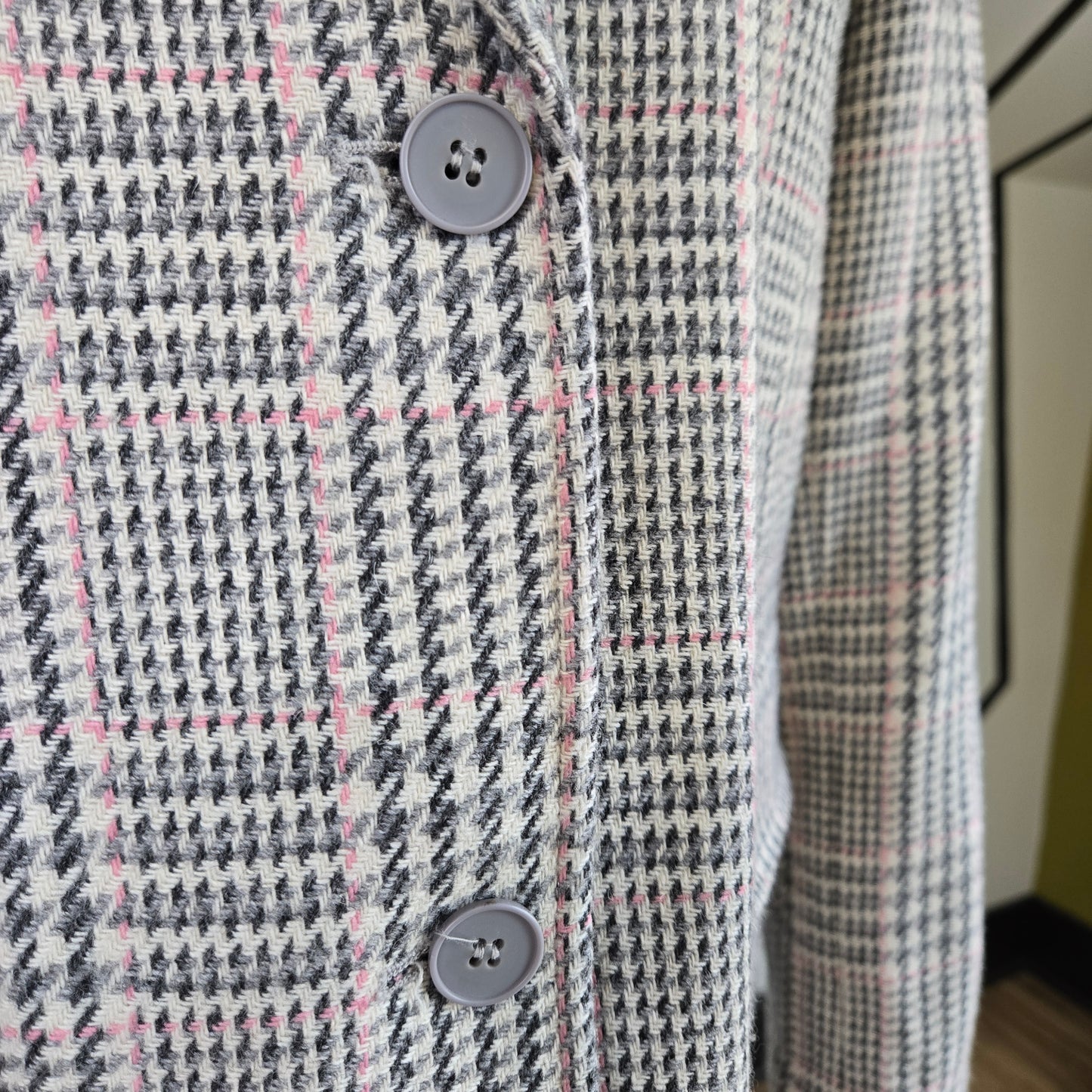 Chadwick's Wool Blend Ivory and Pink Plaid Blazer - size 10