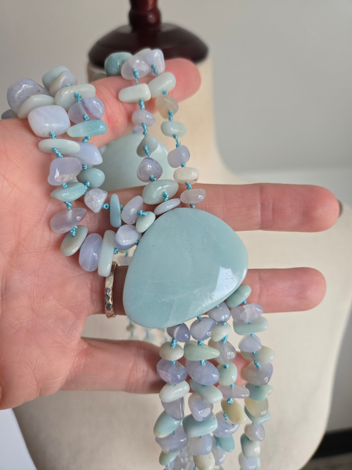 Sajen Signed Hand Knotted Amazonite Multi Strand Necklace