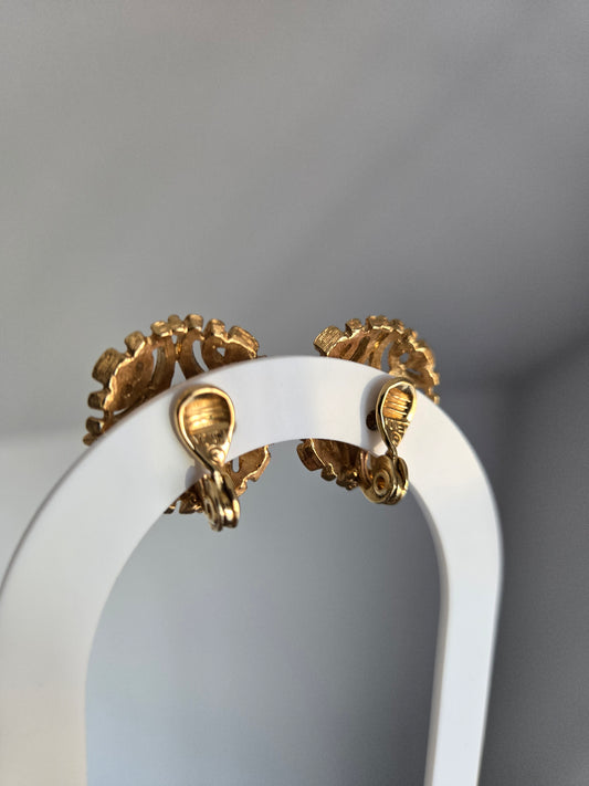 Monet Vintage Gold Round Clip On Earrings