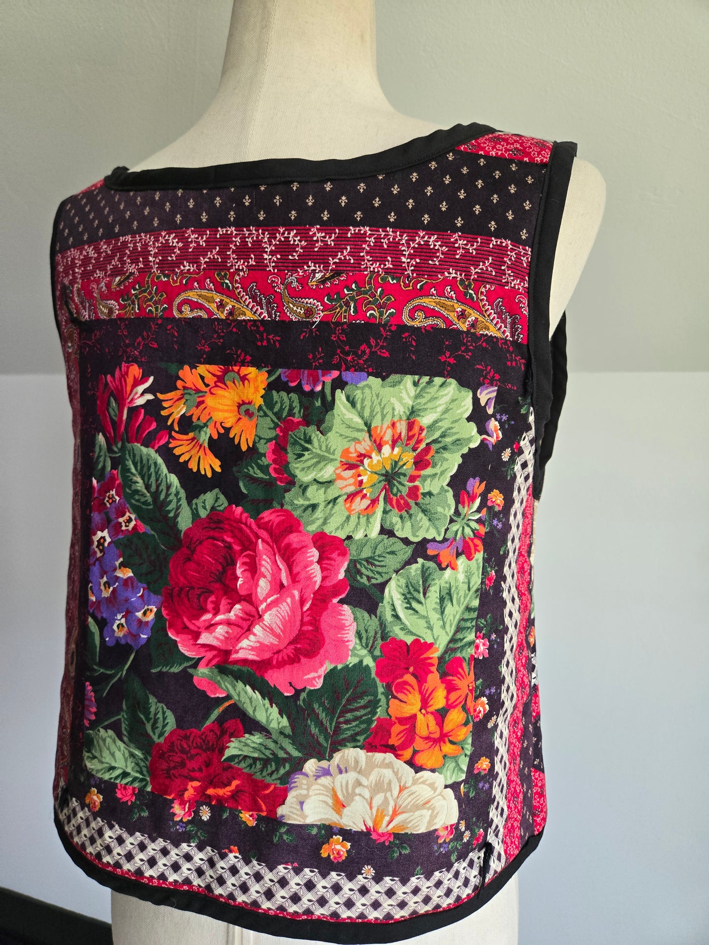 Hand Made Quilted Floral Tie Front Vest - M-XL