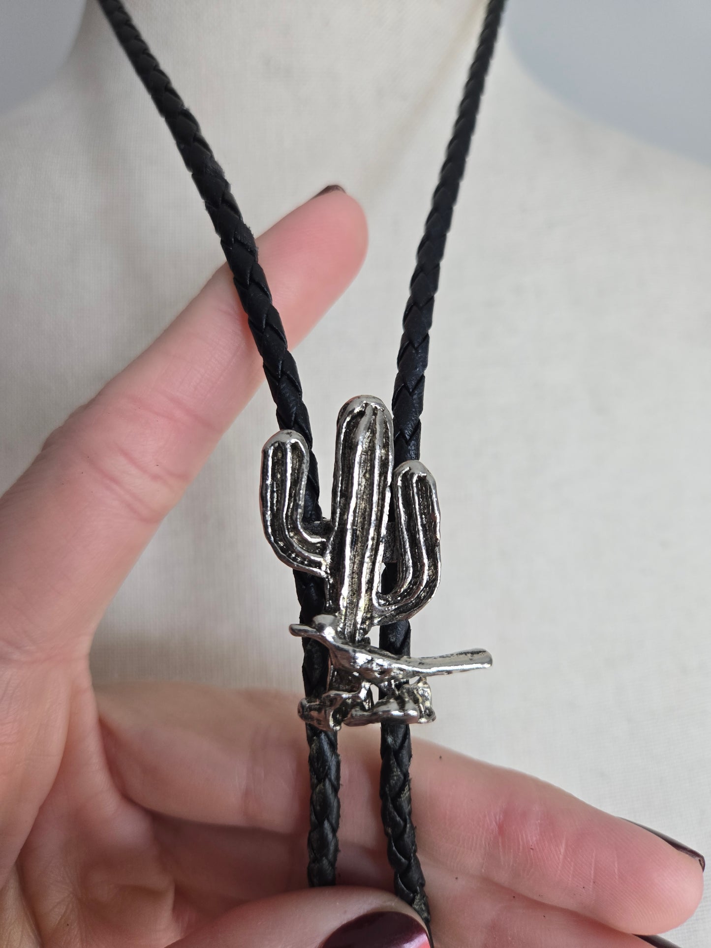 Roadrunner and Cactus Bolo Tie