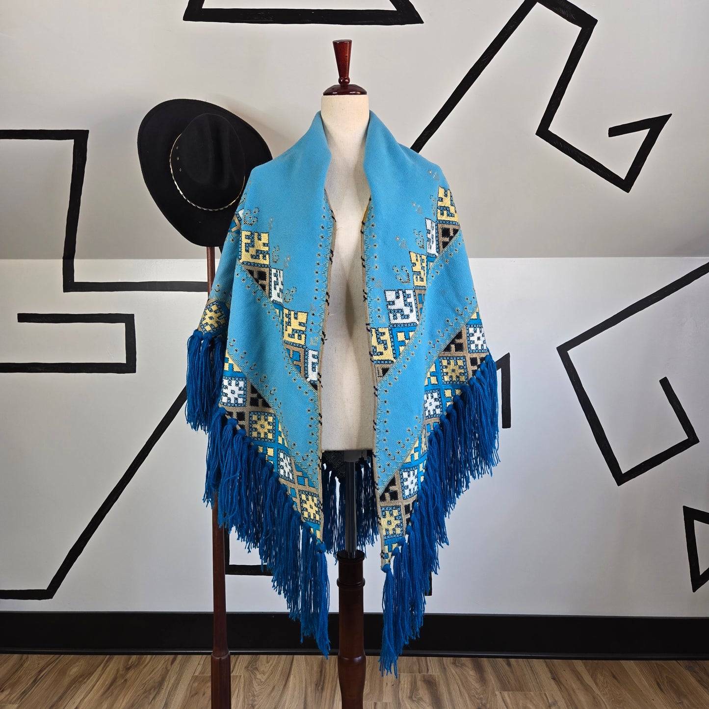 Turquoise Southwest Hand Woven Poncho/Shawl - OS