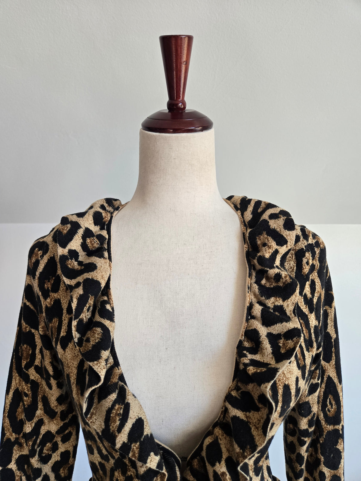INC Y2K Leopard Ruffled Cardigan - S/M