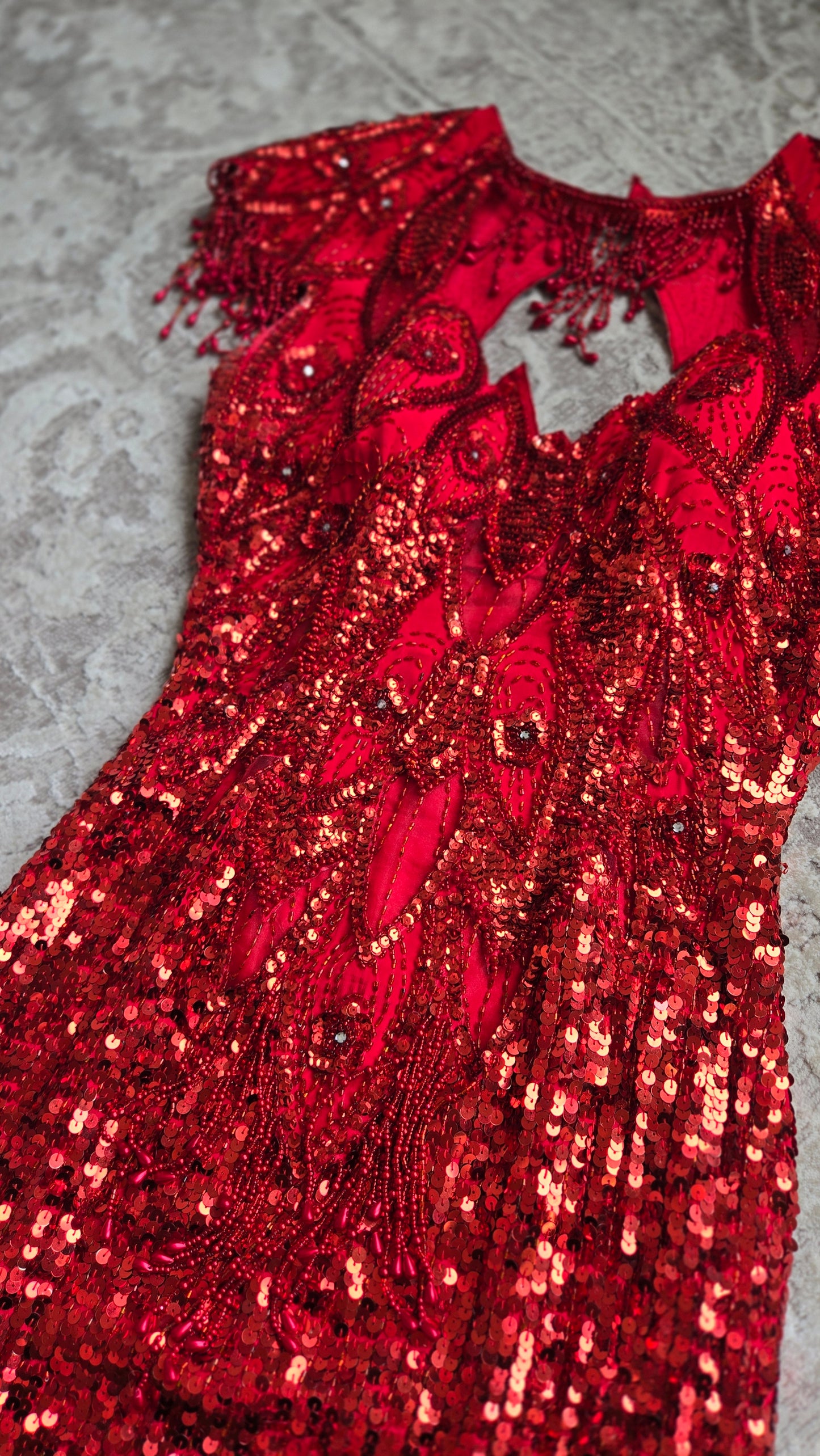 Miss Kansas Estate Vintage Red Beaded and Sequined Hand Made Dress - XS/S