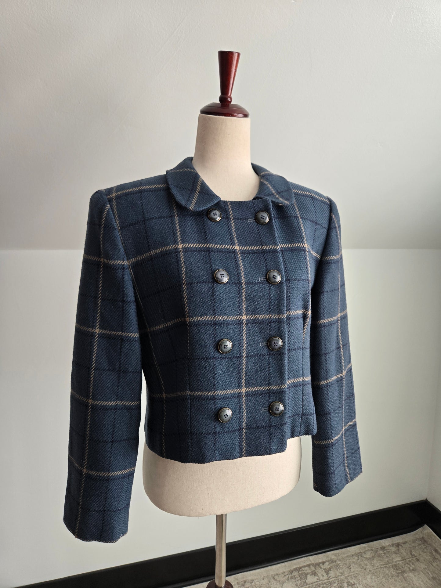 Rena Rowan for Saville Worsted Wool Dusty Blue Cropped Blazer - medium